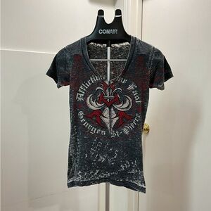 Georges St Pierre MMA Affliction Rush TShirt Grunge Punk Bling Y2K Rhinestones